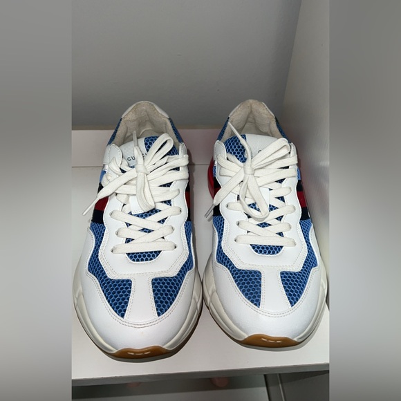 Gucci Rhyton Sneakers White Blue Red Web Stripe Size 6 - Picture 5 of 8